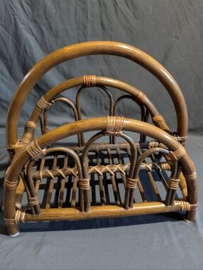Bamboo Wood Magazine Rack Book Holder MCM Rattan Boho